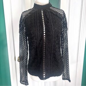 Black Lace Long Sleeve Top XS